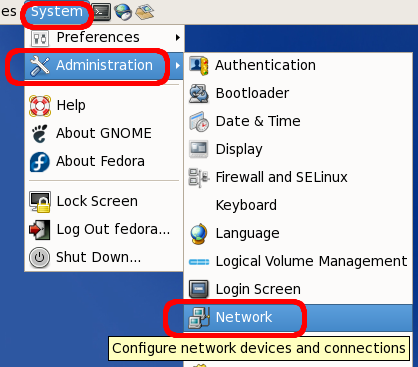 System Admin Network menu