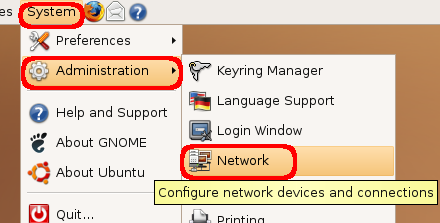 System Admin Network menu