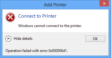 Windows cannot
					      connect to the printer.
					      Operationg failed with
					      error 0x000006d1